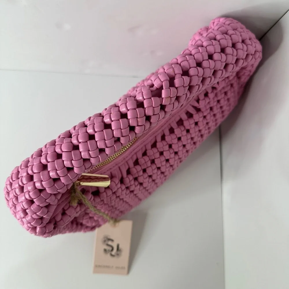 Sincerely Jules Bright Pink Woven Small Handbag Shoulder Bag Feminine Summer NEW